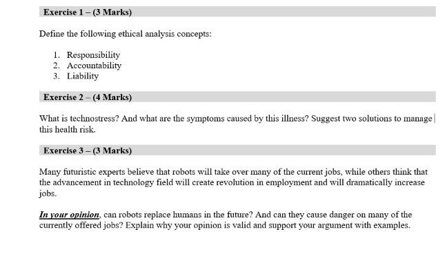 Solved Exercise 1 - (3 Marks) Define the following ethical | Chegg.com