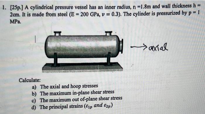 Solved 1. [25p.] A cylindrical pressure vessel has an inner | Chegg.com