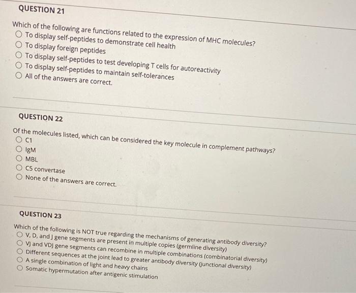 Solved QUESTION 17 MHC Molecules O Are Secreted By T Cells | Chegg.com