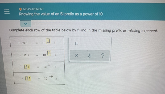 Solved O Measurement Knowing The Value Of An Si Prefix As