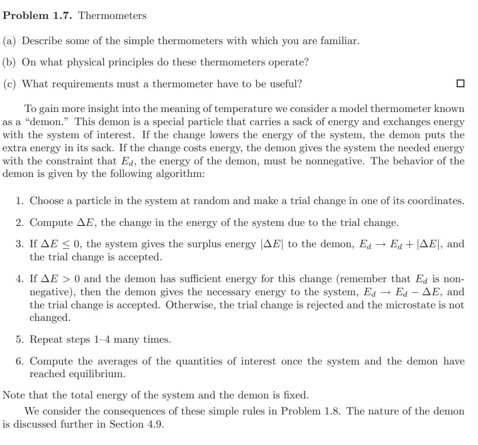 Solved Problem 1.7. Thermometers (a) Describe some of the | Chegg.com
