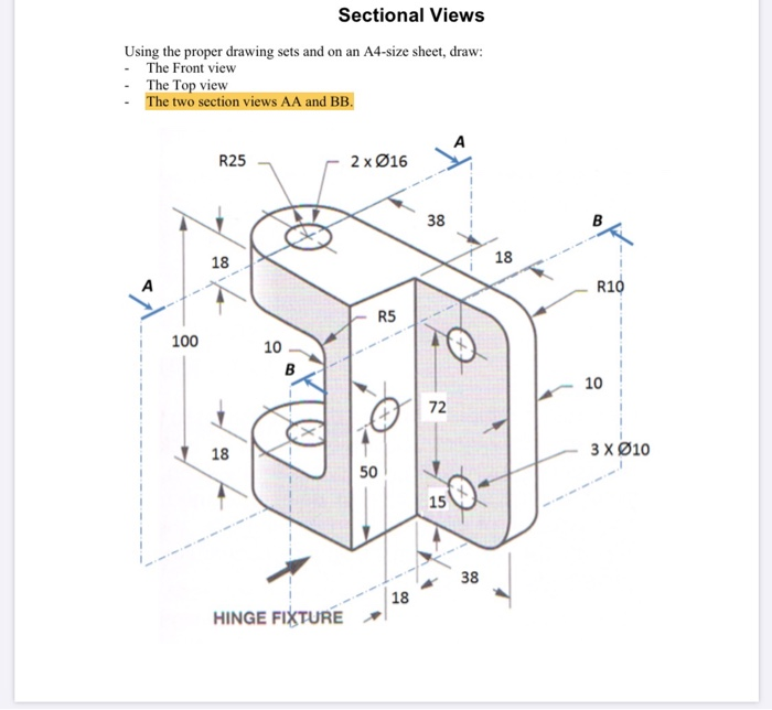 Solved Sectional Views Using the proper drawing sets and on | Chegg.com