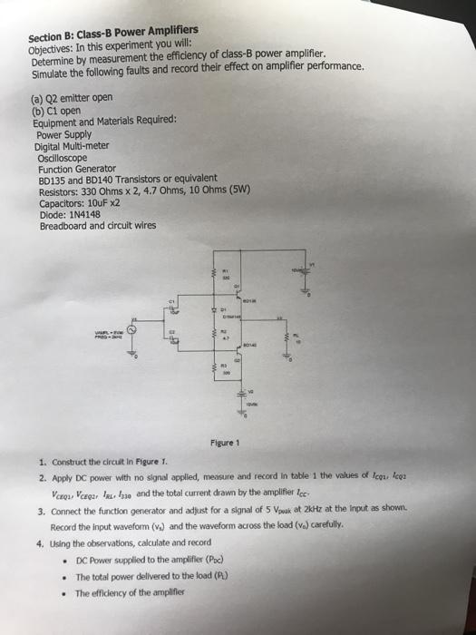 Solved Section B: Class-B Power Amplifiers Objectives: In | Chegg.com