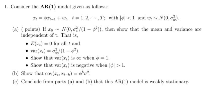 1. Consider the AR(1) model given as follows: | Chegg.com