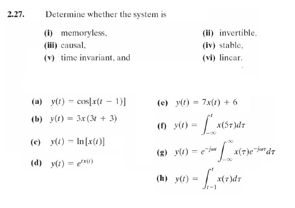 Solved 2.26. (a) Determine whether the system described by | Chegg.com