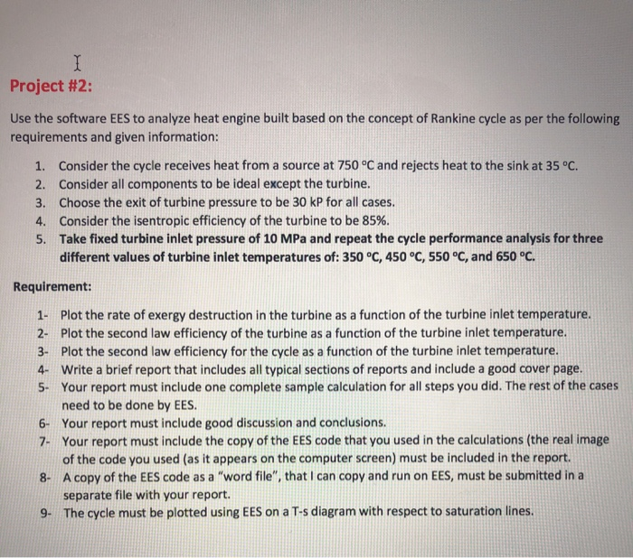 Project 2 Use the software EES to analyze heat