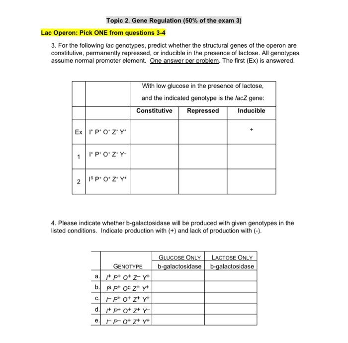 Solved Operon: Pick ONE from questions 3−4 3. For the | Chegg.com