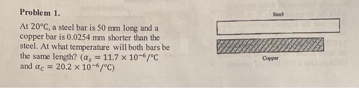 Solved Steel Problem 1. At 20°C, a steel bar is 50 mm long | Chegg.com