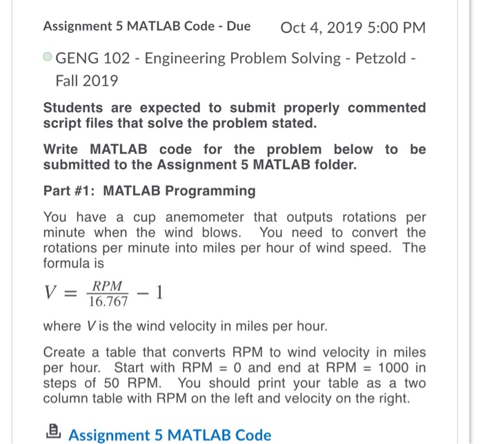 assignment matlab code