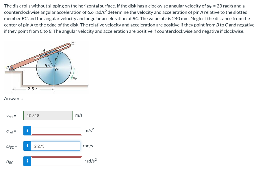 Solved by an EXPERT The disk rolls without slipping on the horizontal ...