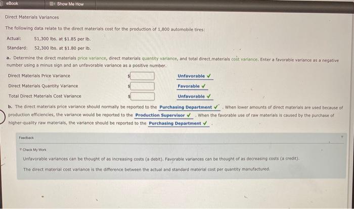 Solved eBook Show Me How Direct Materials Variances The | Chegg.com