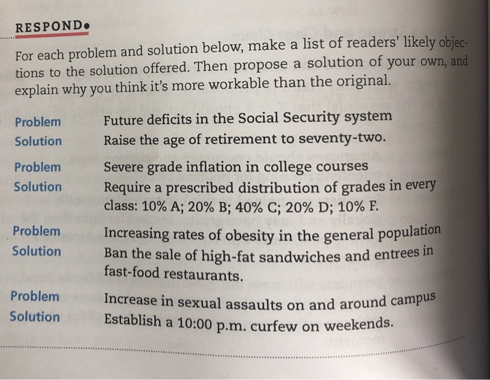 Solved For Each problem and solution below, make a list of | Chegg.com