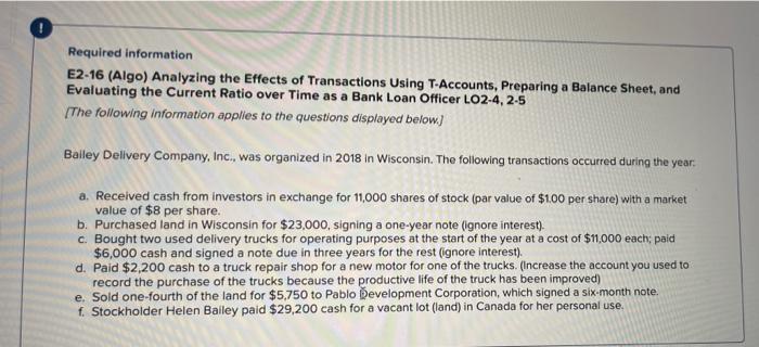Solved Required information E2-16 (Algo) Analyzing the | Chegg.com
