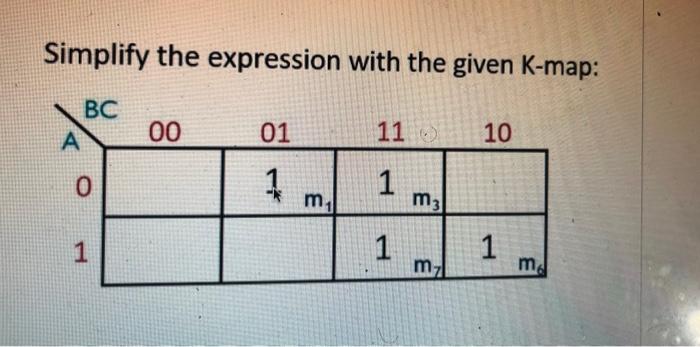 Solved Simplify the expression with the given K-map: | Chegg.com