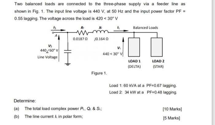 Solved Two balanced loads are connected to the three-phase | Chegg.com