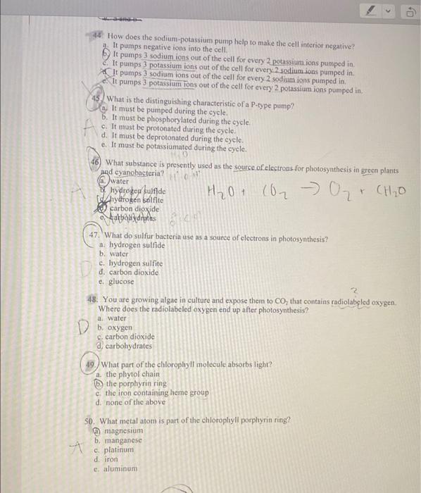 cell biology homework answers