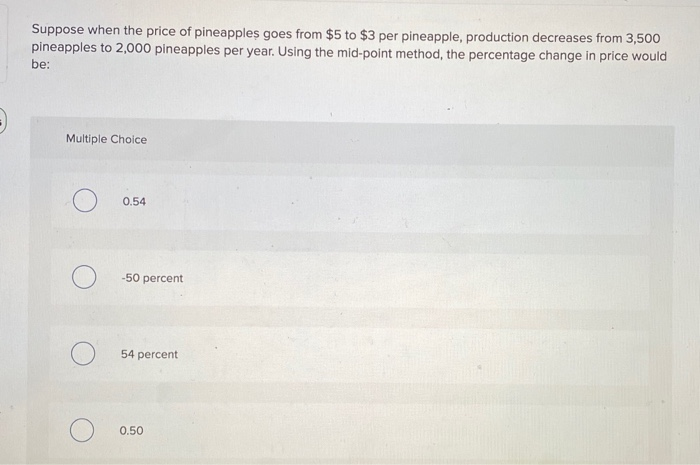 Solved Suppose when the price of pineapples goes from $5 to | Chegg.com