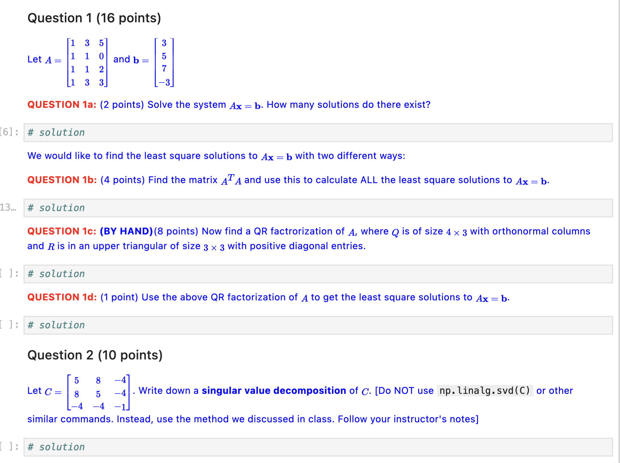 Solved Linear Algebra Problems -Question 1 (16 ﻿points)Let | Chegg.com