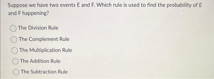 Solved Suppose we have two events E and F. Which rule is | Chegg.com