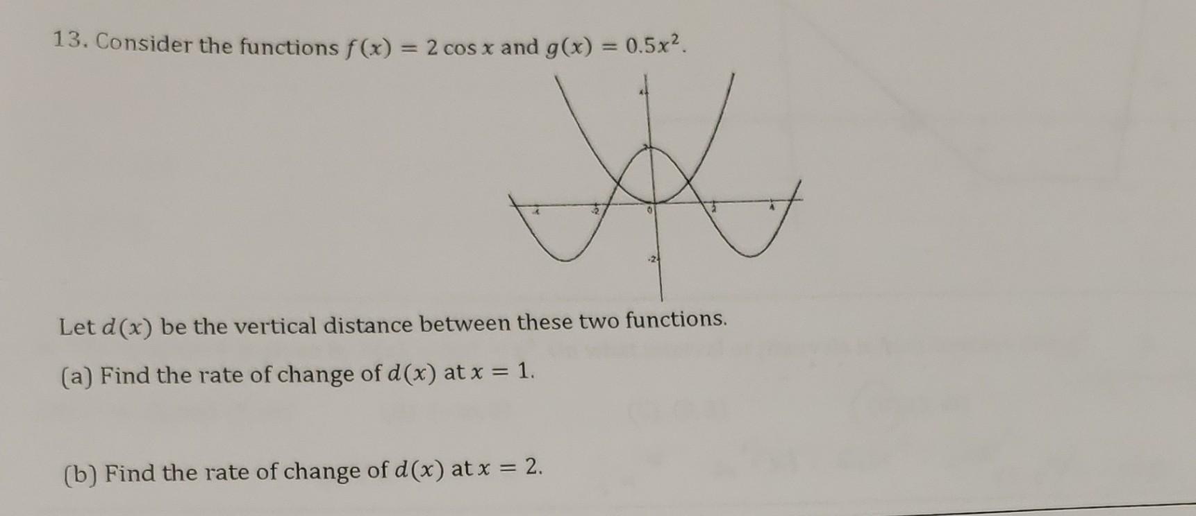 Solved 13 Consider The Functions Fx2cosx And Gx05x2 6297