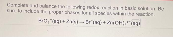 Solved Complete And Balance The Following Redox Reaction In | Chegg.com