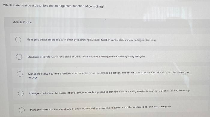 Solved Which statement best describes the management | Chegg.com