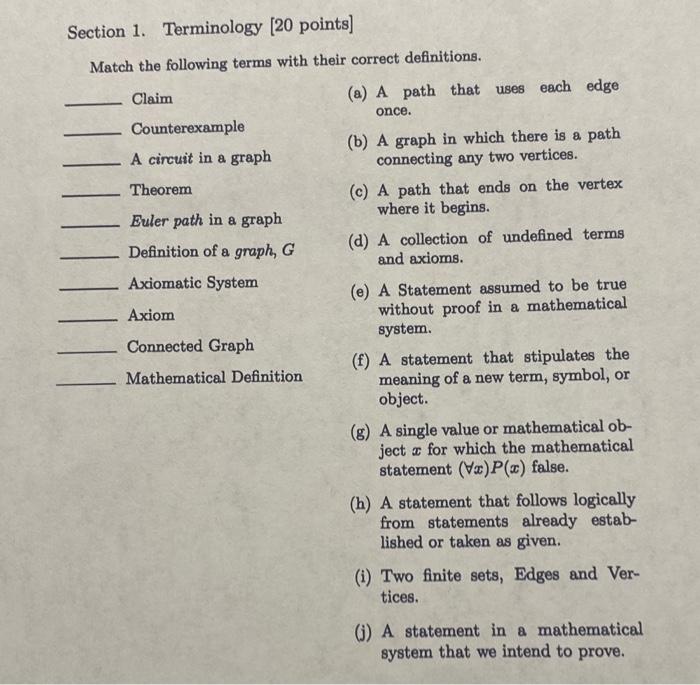 Solved DEFINITIONS (20 points) Define the following terms