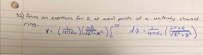 Solved 2) Derive an expression for E at axial points of a | Chegg.com