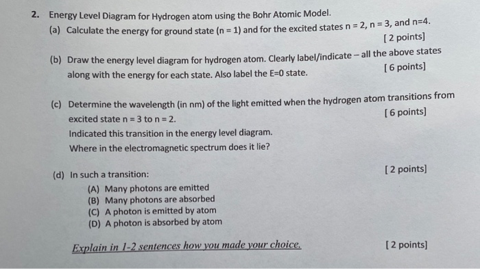 Solved 2. Energy Level Diagram for Hydrogen atom using the | Chegg.com