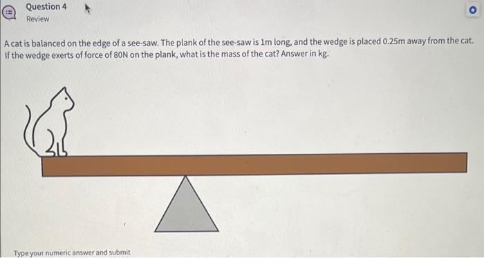 A Cat Is Balanced On The Edge Of A See Saw The Plank Chegg Com