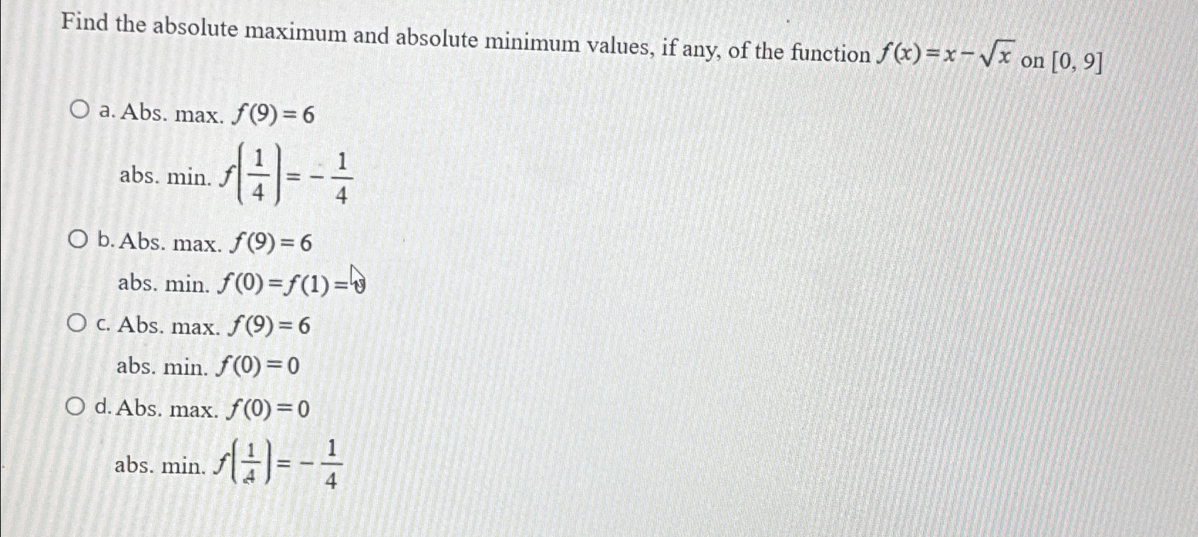 Solved Find The Absolute Maximum And Absolute Minimum 