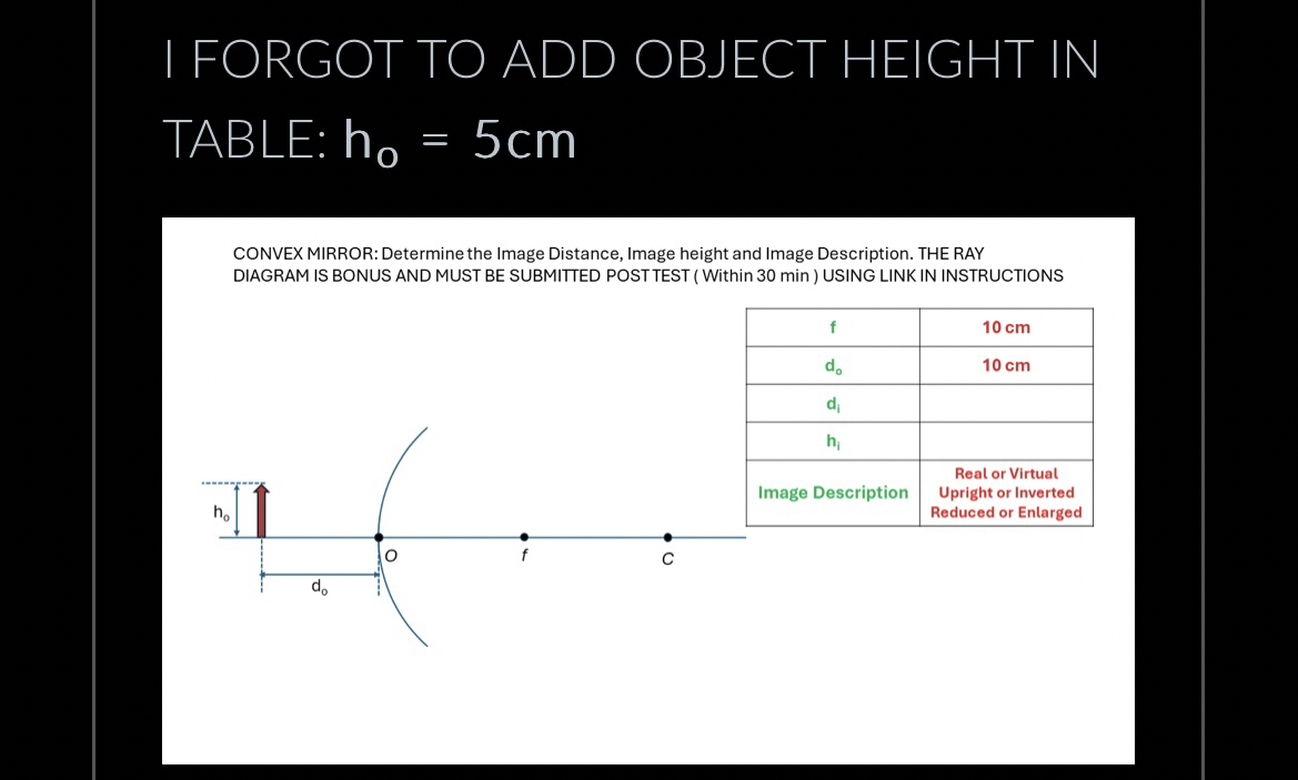 Solved I FORGOTTO ADD OBJECTHEIGHTINTABLE: h0=5cmCONVEX | Chegg.com