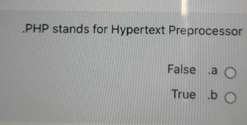 High Quality SOLUTION PHP stands for Hypertext PreprocessorFalse .a ...