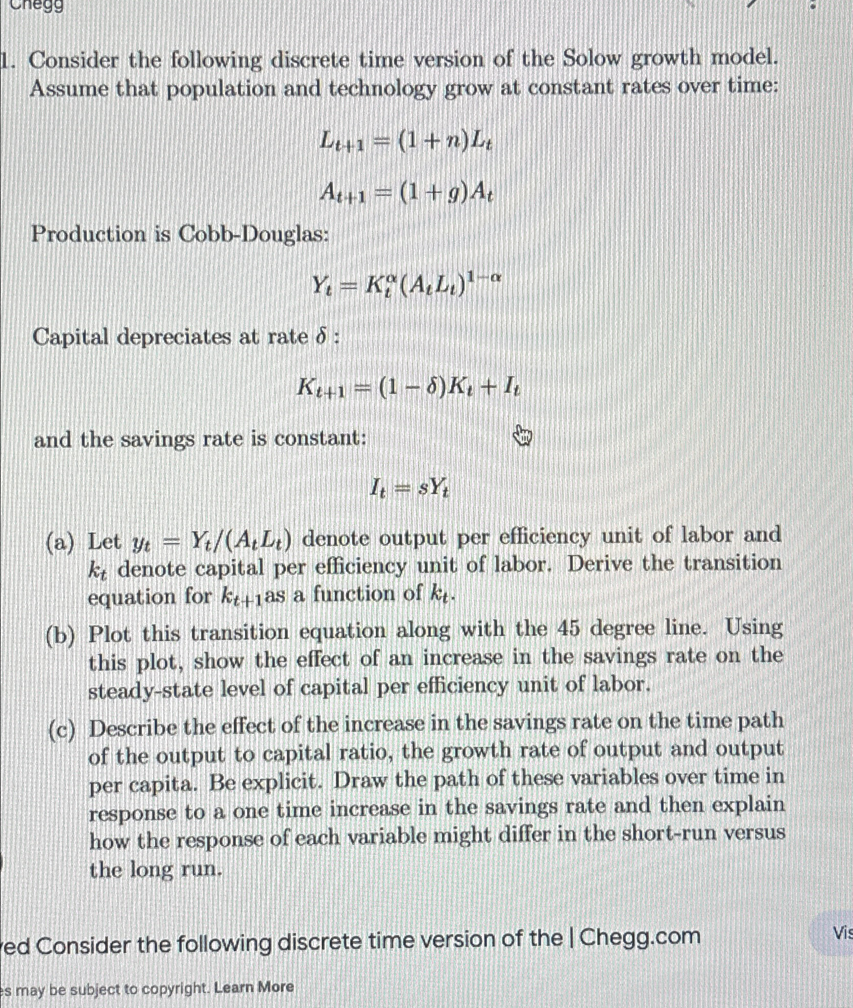Solved Consider the following discrete time version of the | Chegg.com