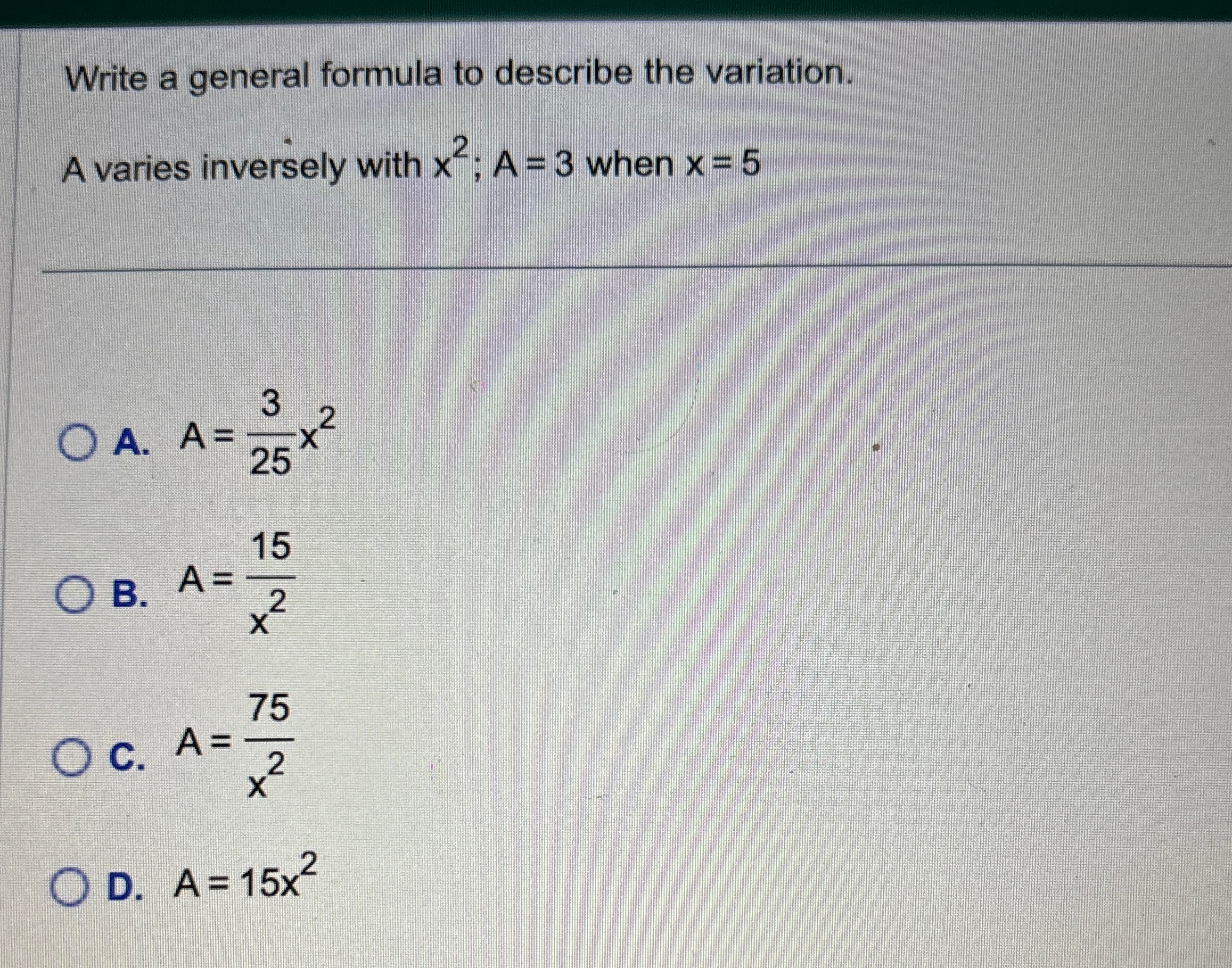 Solved Write a general formula to describe the variation.A | Chegg.com
