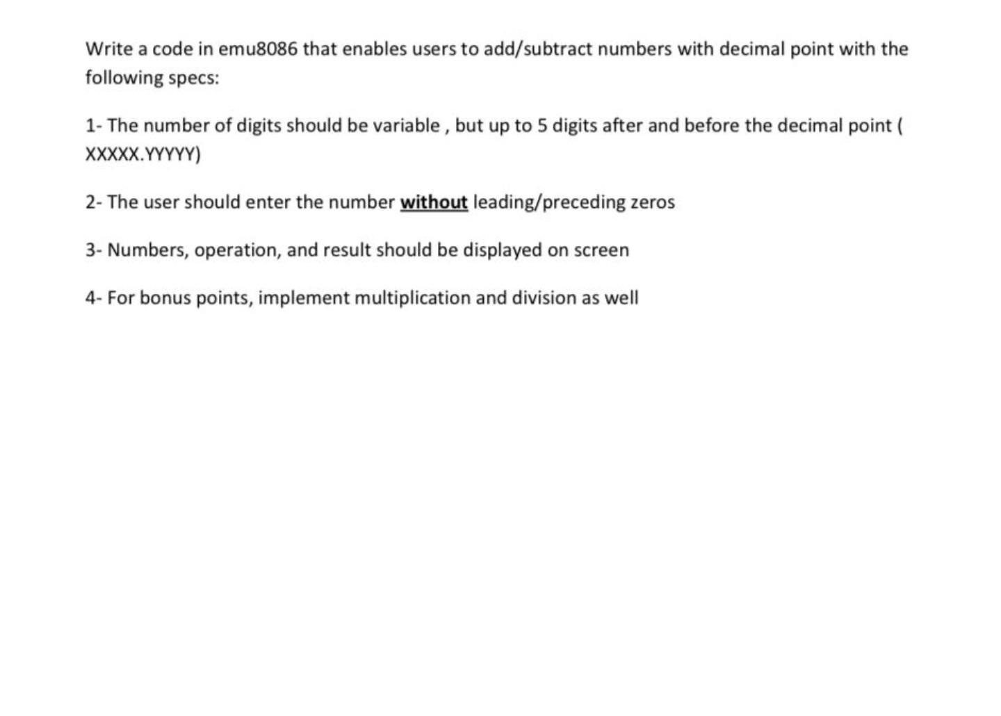 Write a code in emu8086 that enables users to | Chegg.com
