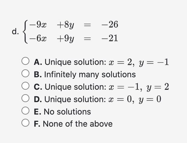 Solved or each system, determine whether it has a unique | Chegg.com