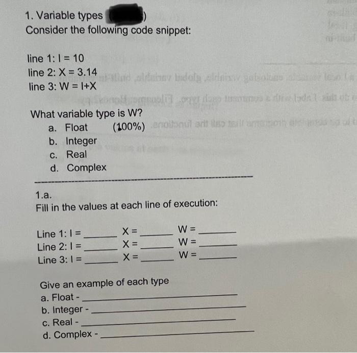 Solved 1. Variable types Consider the following code | Chegg.com