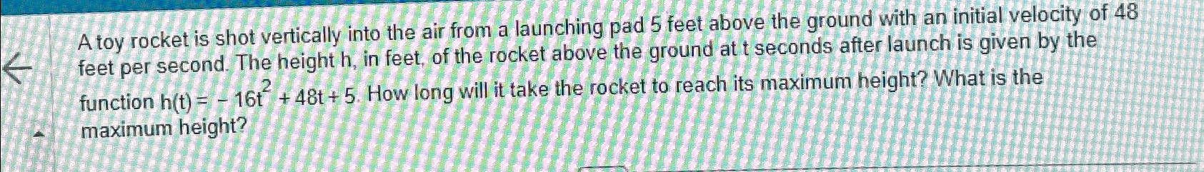 Solved A toy rocket is shot vertically into the air from a | Chegg.com