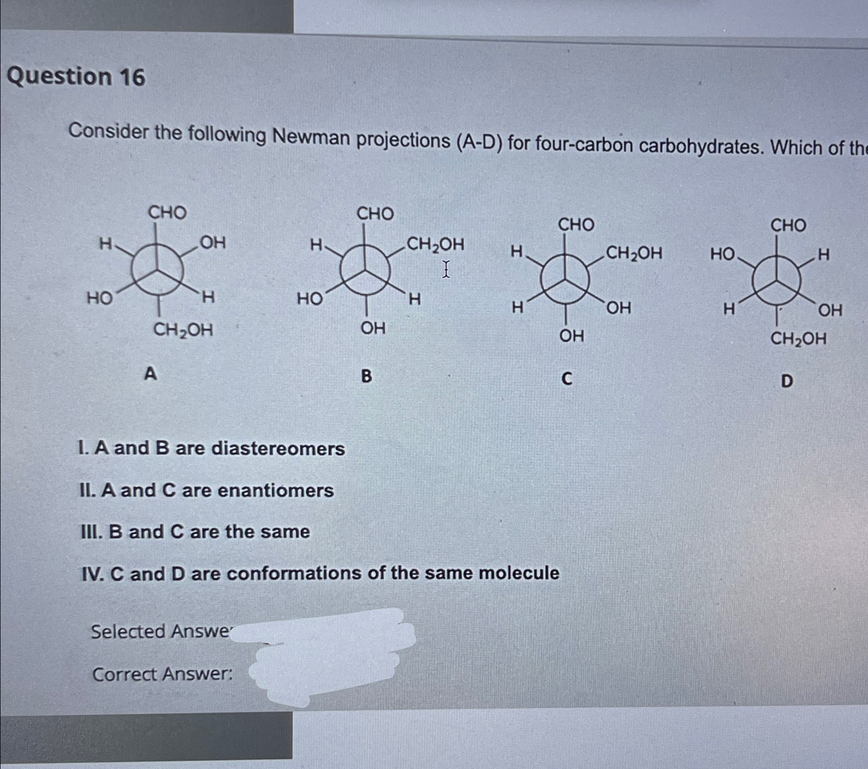 Solved Consider The Following Newman Projections (A-D) ﻿for | Chegg.com