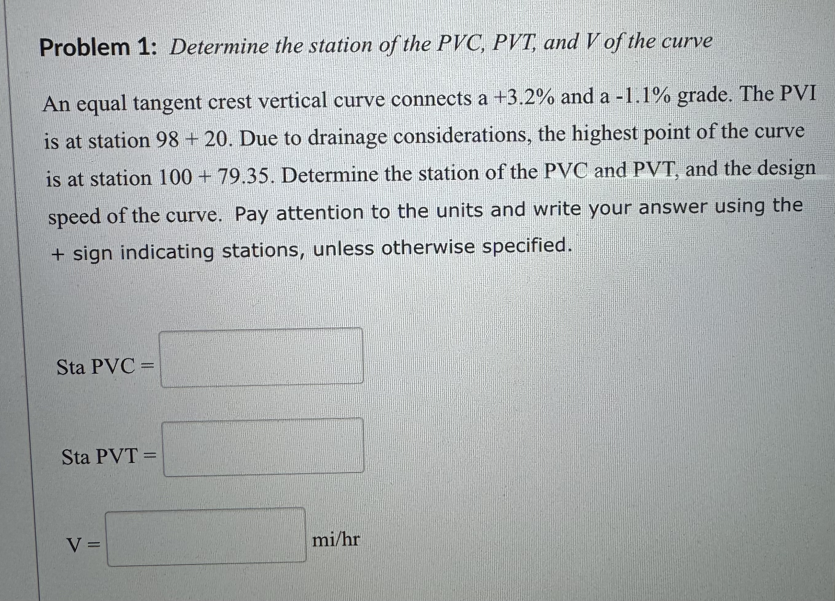Solved Problem 1: Determine the station of the PVC, ﻿PVT, | Chegg.com