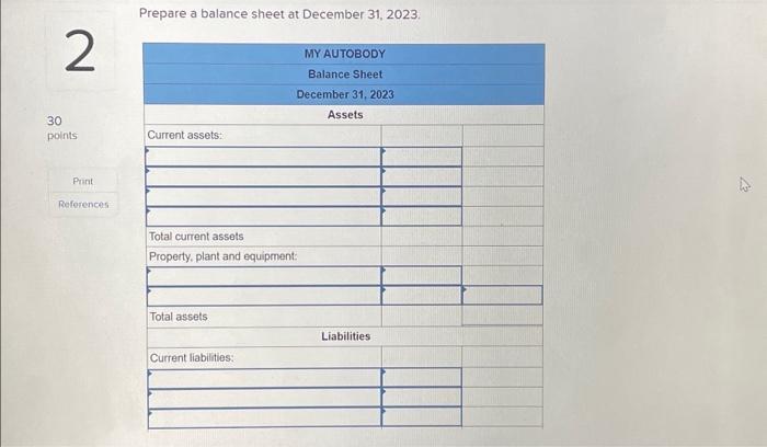 Solved Prepare a balance sheet at December 31, | Chegg.com