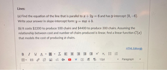 Solved Lines: (a) Find the equation of the line that is | Chegg.com