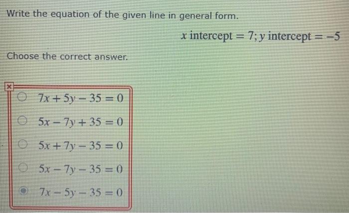 Solved Write the equation of the given line in general form. | Chegg.com