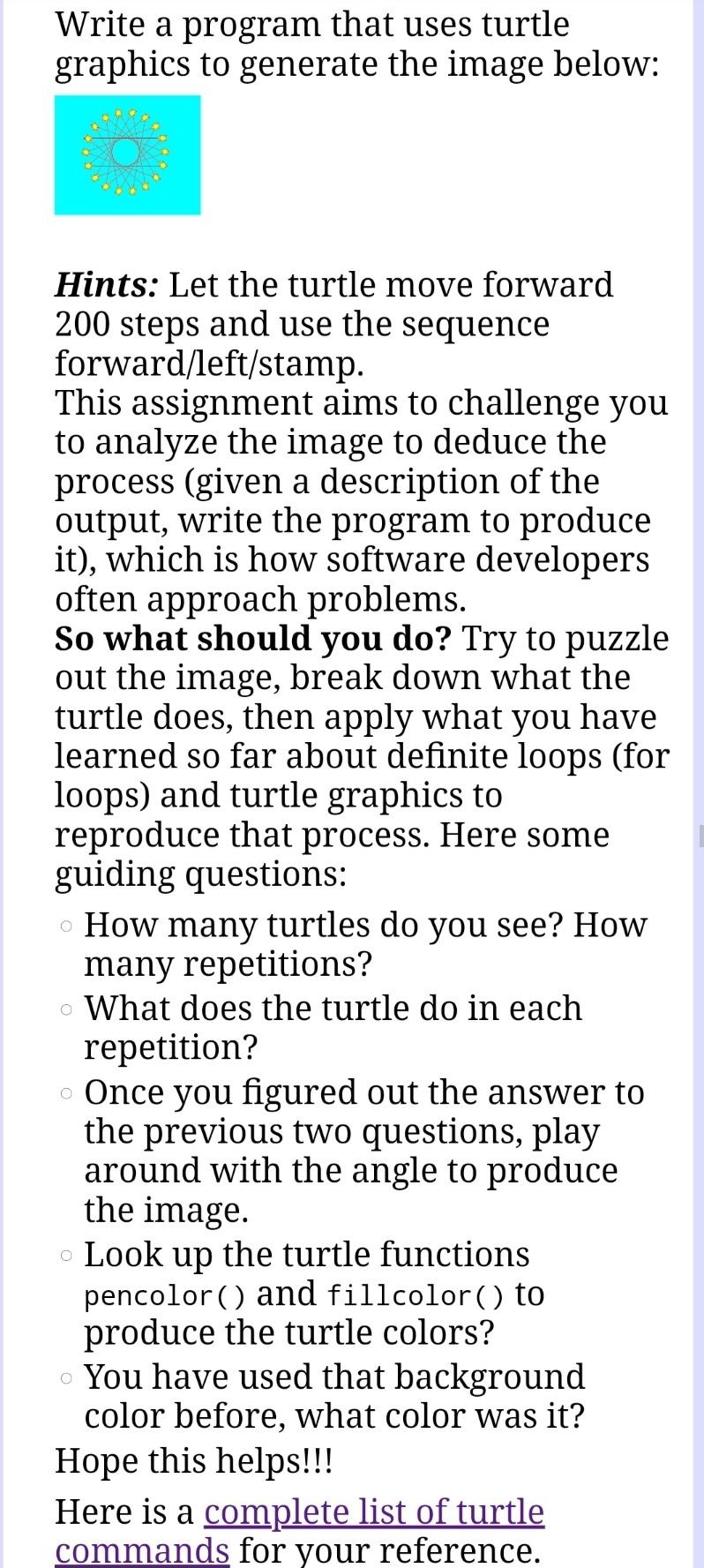 Solved Write a program that uses turtle graphics to generate | Chegg.com