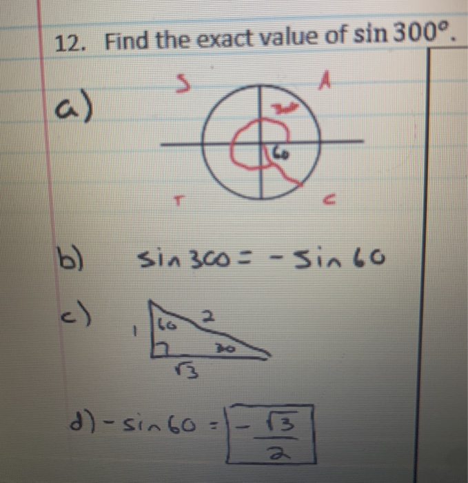 find the exact value of sin 300