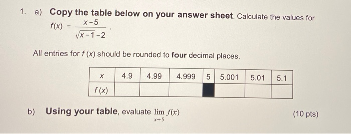 Solved 1. a) Copy the table below on your answer sheet. | Chegg.com