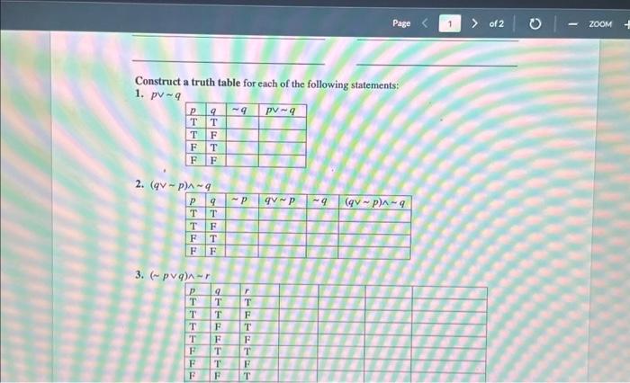 Solved Construct a truth table for each of the following | Chegg.com