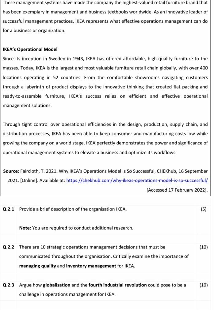 Solved These management systems have made the company the | Chegg.com