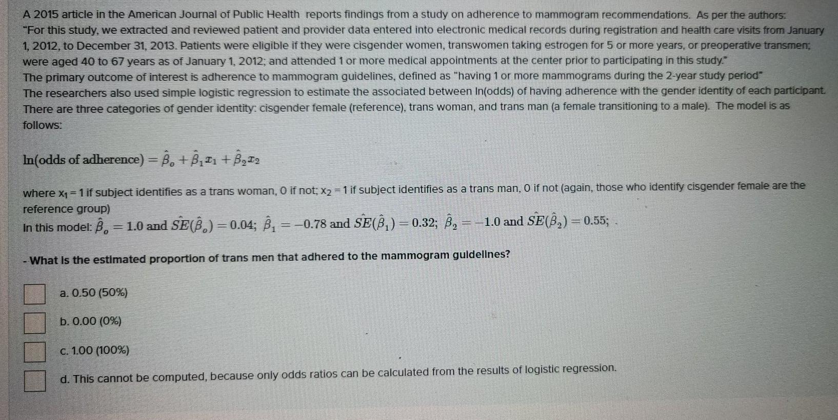 Solved A 2015 article in the American Journal of Public | Chegg.com
